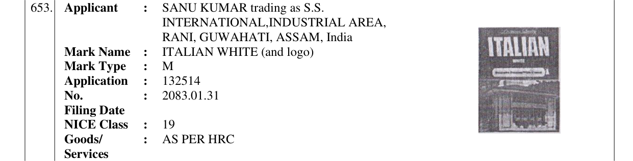 Original bulletin entry for ITALIAN WHITE (and logo)