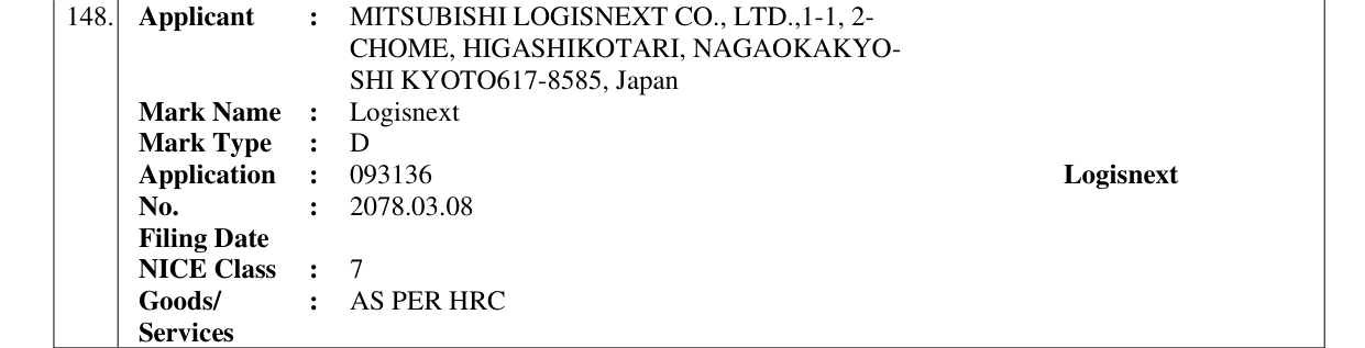Original bulletin entry for Logisnext