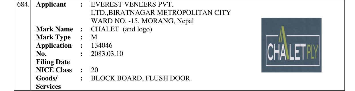 Original bulletin entry for CHALET (and logo)