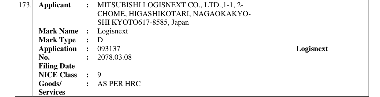 Original bulletin entry for Logisnext