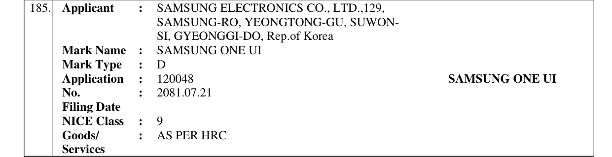 Original bulletin entry for SAMSUNG ONE UI