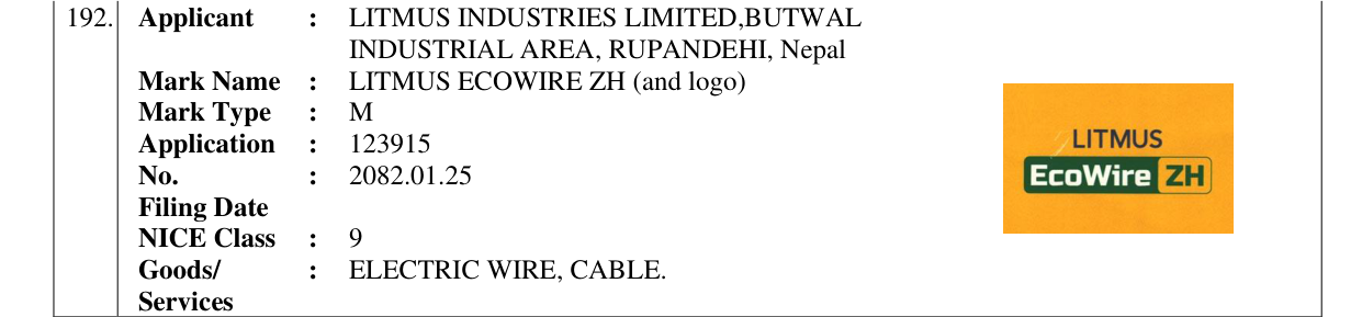 Original bulletin entry for LITMUS ECOWIRE ZH (and logo)