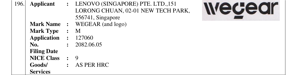 Original bulletin entry for WEGEAR (and logo)