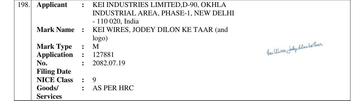 Original bulletin entry for KEI WIRES, JODEY DILON KE TAAR (and logo)