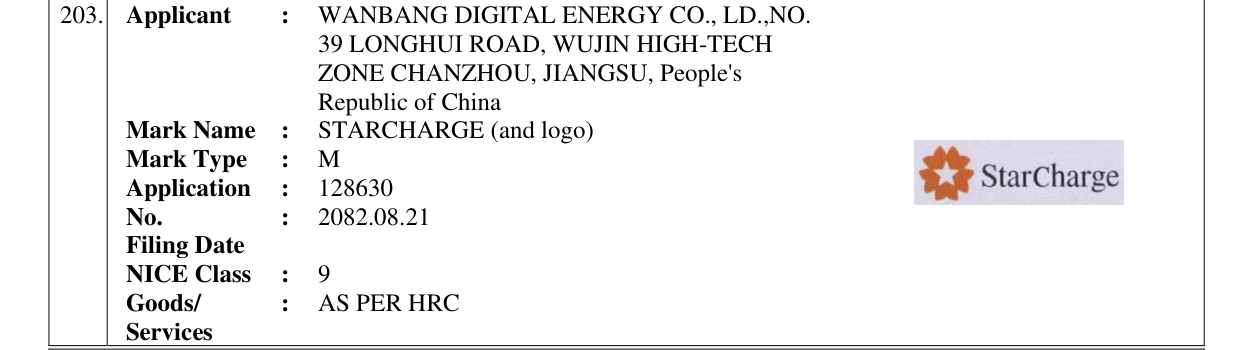 Original bulletin entry for STARCHARGE (and logo)