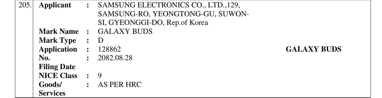 Original bulletin entry for GALAXY BUDS