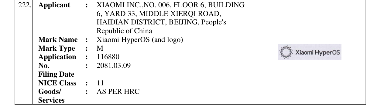 Original bulletin entry for Xiaomi HyperOS (and logo)