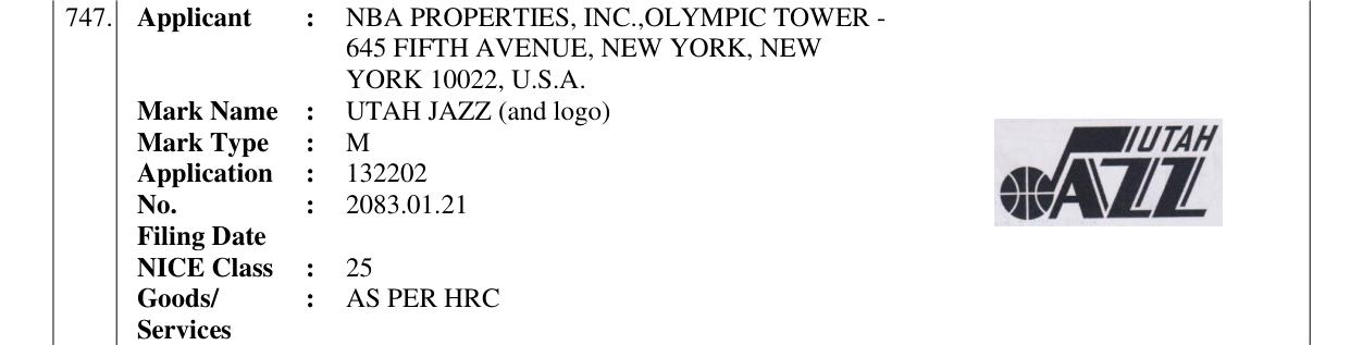 Original bulletin entry for UTAH JAZZ (and logo)