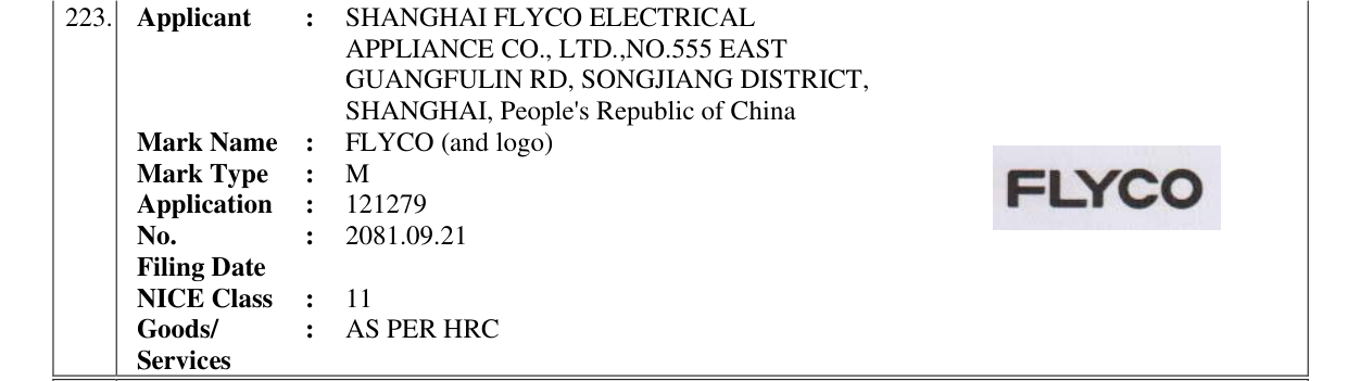 Original bulletin entry for FLYCO (and logo)