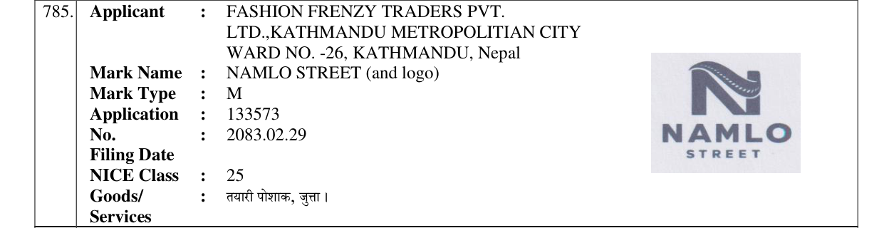 Original bulletin entry for NAMLO STREET (and logo)