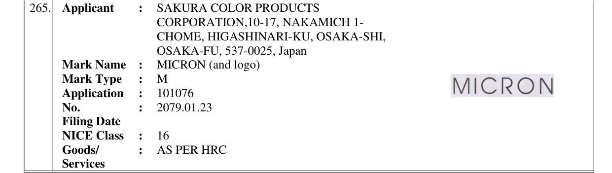 Original bulletin entry for MICRON (and logo)