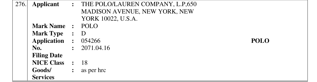 Original bulletin entry for POLO