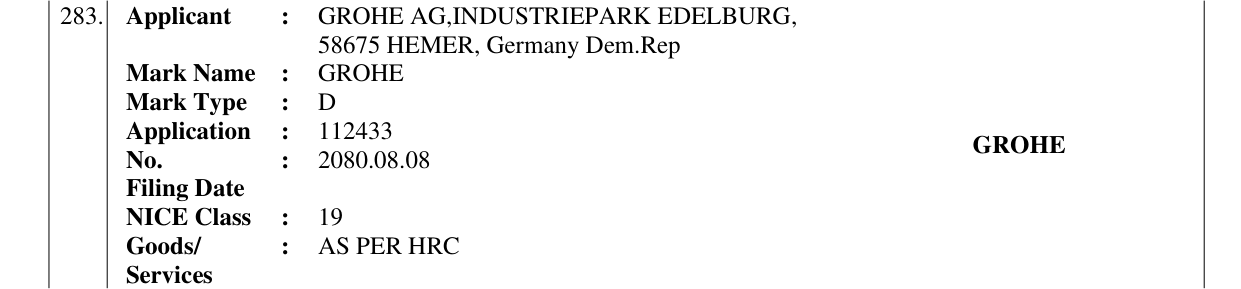 Original bulletin entry for GROHE
