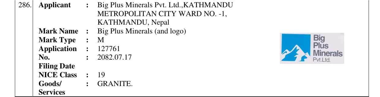 Original bulletin entry for Big Plus Minerals (and logo)
