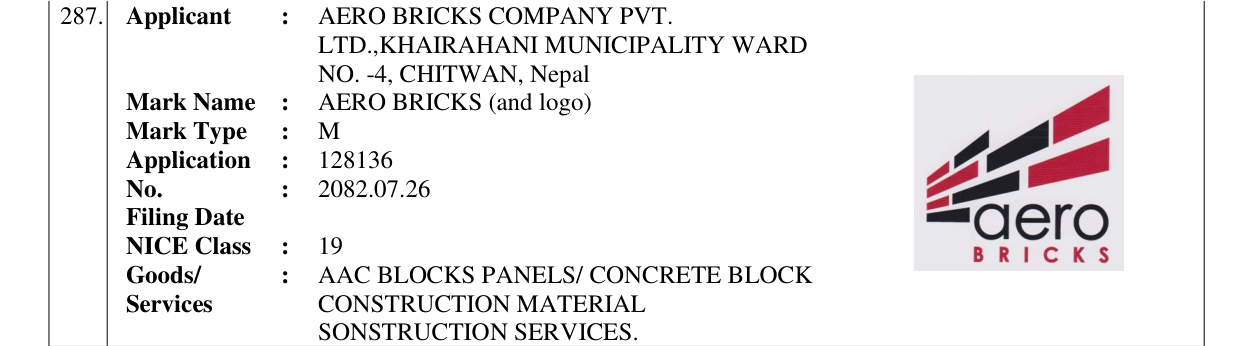 Original bulletin entry for AERO BRICKS (and logo)