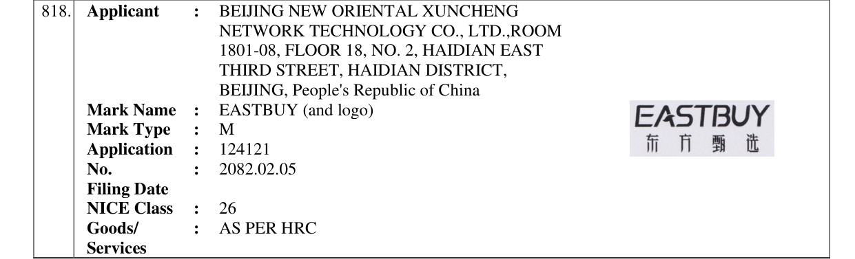 Original bulletin entry for EASTBUY (and logo)