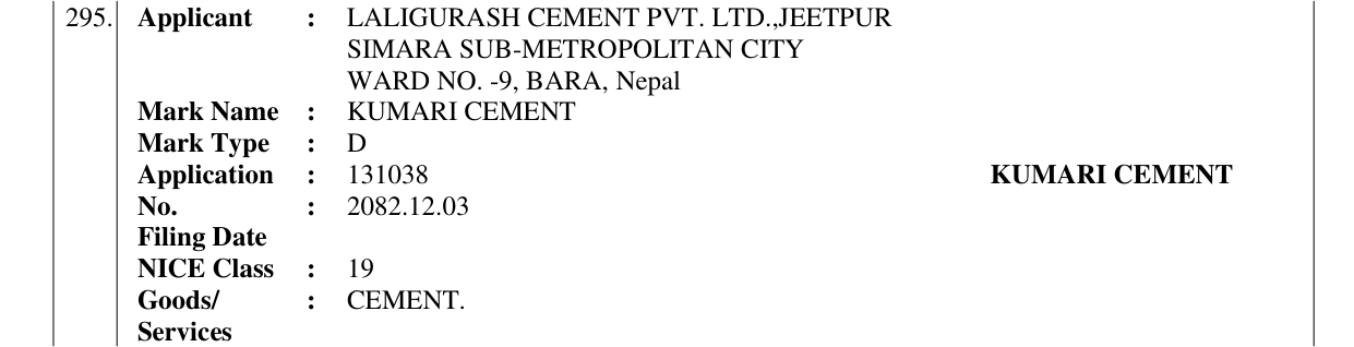 Original bulletin entry for KUMARI CEMENT