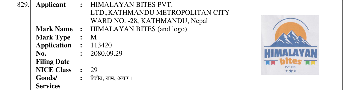 Original bulletin entry for HIMALAYAN BITES (and logo)