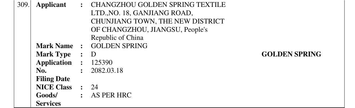 Original bulletin entry for GOLDEN SPRING