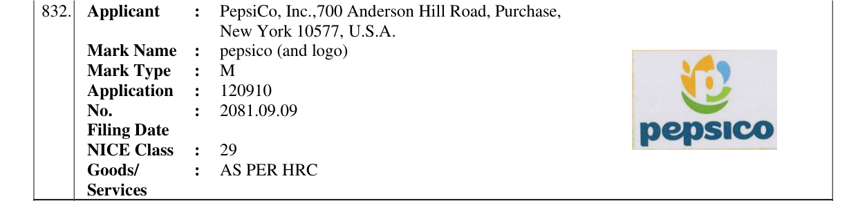 Original bulletin entry for pepsico (and logo)