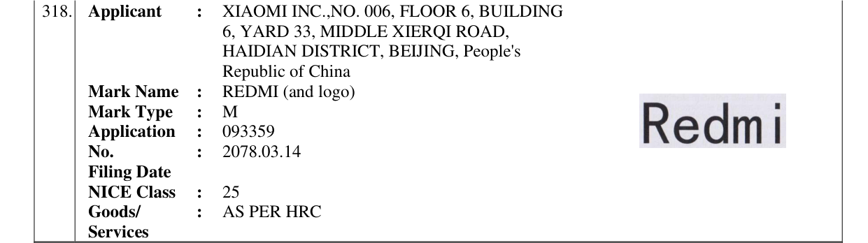 Original bulletin entry for REDMI (and logo)
