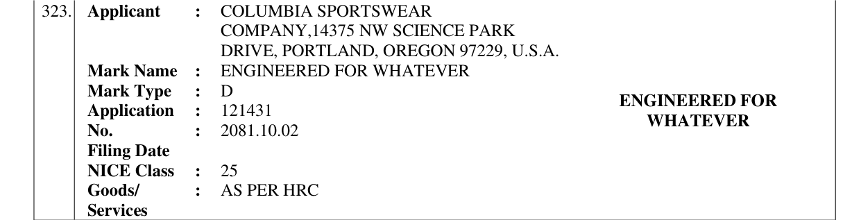 Original bulletin entry for ENGINEERED FOR WHATEVER