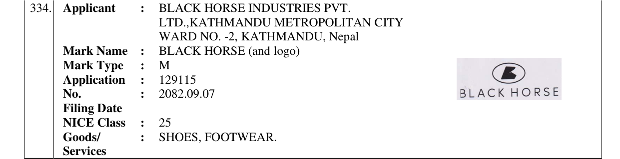 Original bulletin entry for BLACK HORSE (and logo)