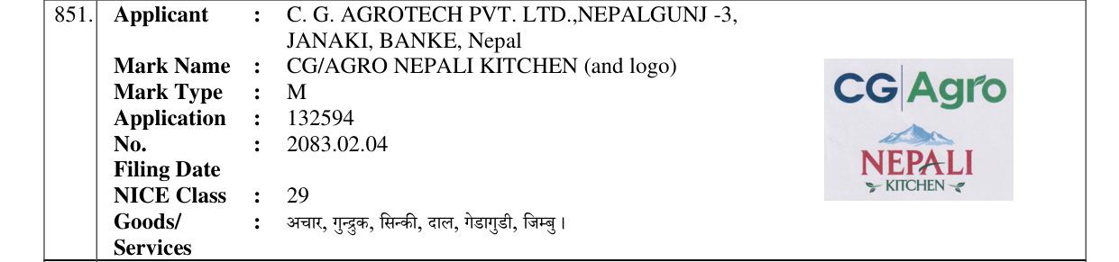 Original bulletin entry for CG/AGRO NEPALI KITCHEN (and logo)