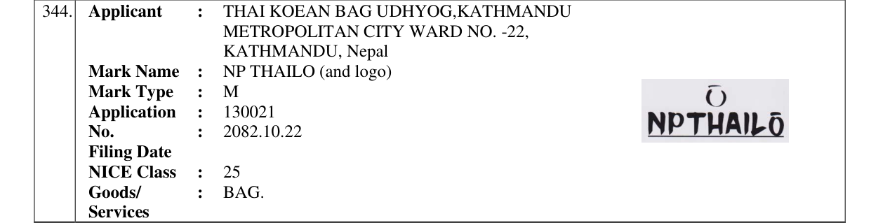 Original bulletin entry for NP THAILO (and logo)