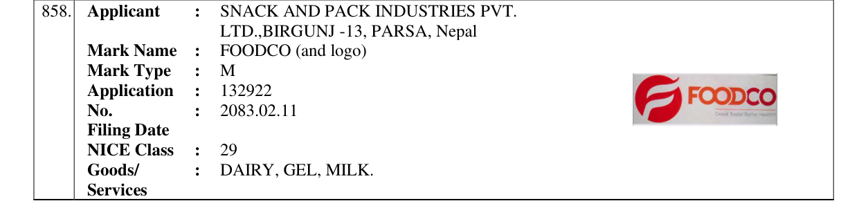 Original bulletin entry for FOODCO (and logo)