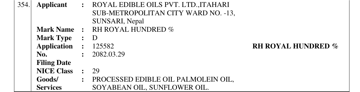 Original bulletin entry for RH ROYAL HUNDRED %