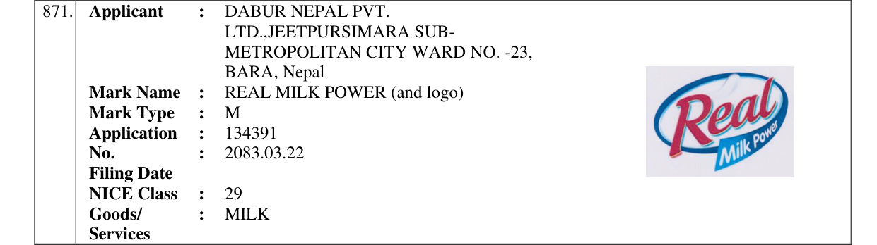 Original bulletin entry for REAL MILK POWER (and logo)