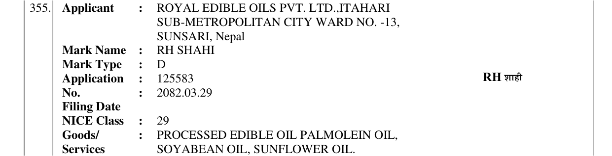Original bulletin entry for RH SHAHI