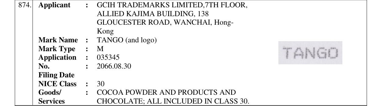 Original bulletin entry for TANGO (and logo)