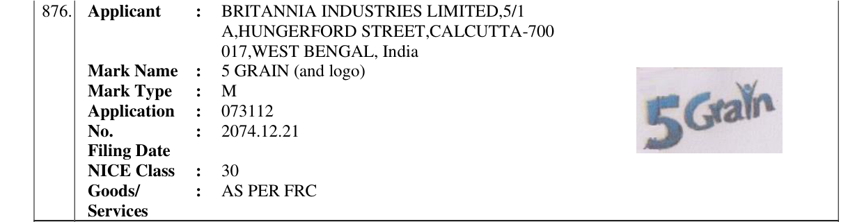 Original bulletin entry for 5 GRAIN (and logo)