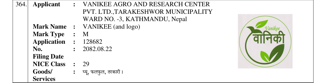Original bulletin entry for VANIKEE (and logo)