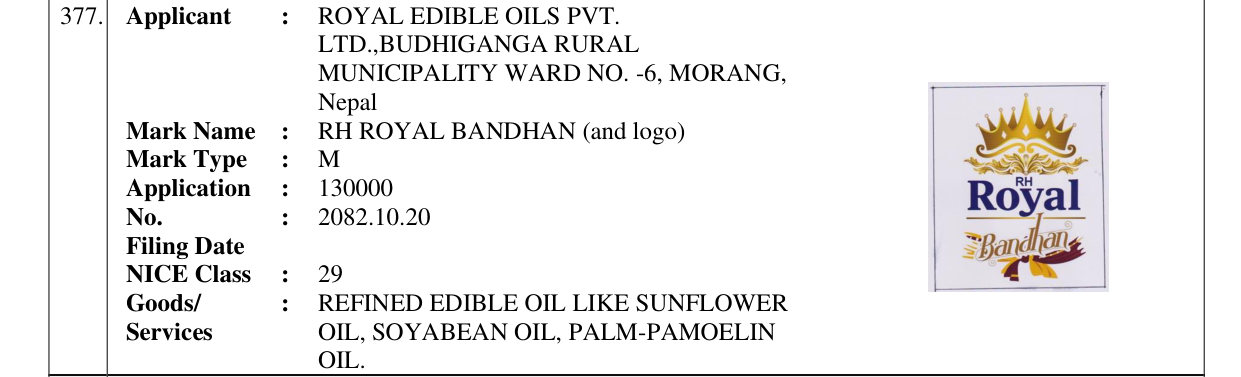 Original bulletin entry for RH ROYAL BANDHAN (and logo)