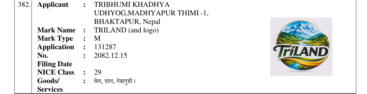 Original bulletin entry for TRILAND (and logo)