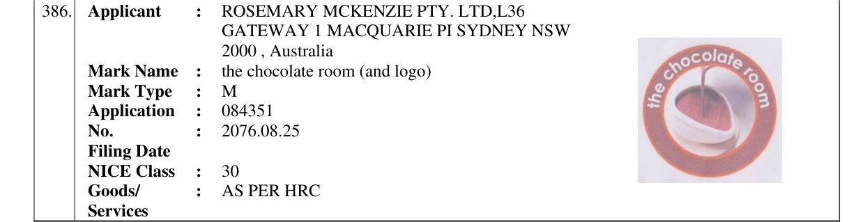 Original bulletin entry for the chocolate room (and logo)