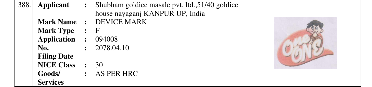 Original bulletin entry for DEVICE MARK