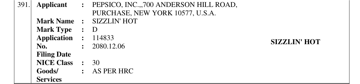 Original bulletin entry for SIZZLIN' HOT