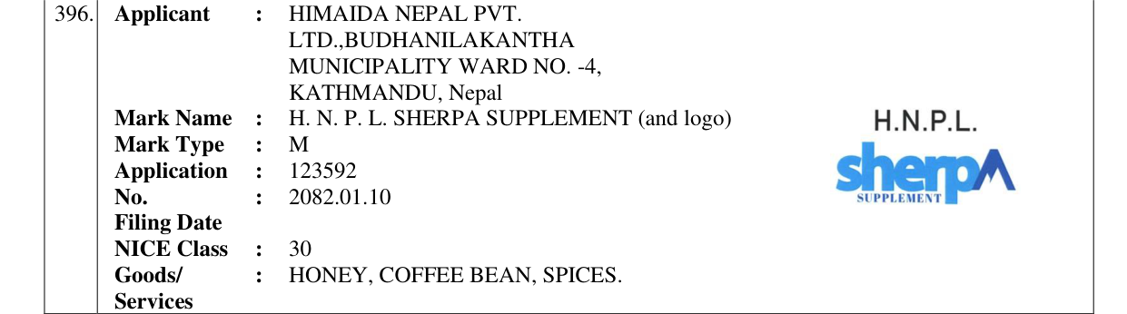 Original bulletin entry for H. N. P. L. SHERPA SUPPLEMENT (and logo)