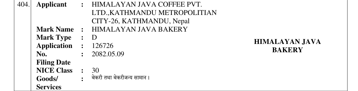 Original bulletin entry for HIMALAYAN JAVA BAKERY
