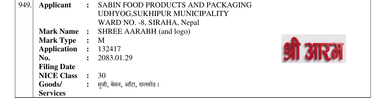Original bulletin entry for SHREE AARABH (and logo)