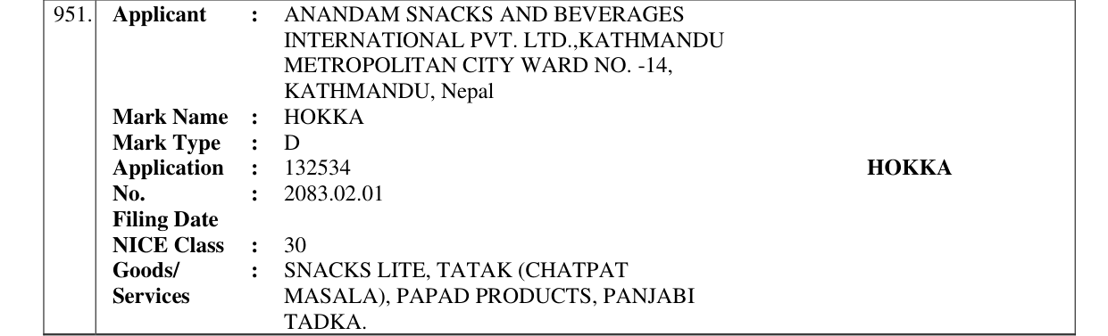 Original bulletin entry for HOKKA
