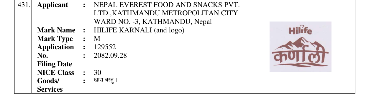 Original bulletin entry for HILIFE KARNALI (and logo)