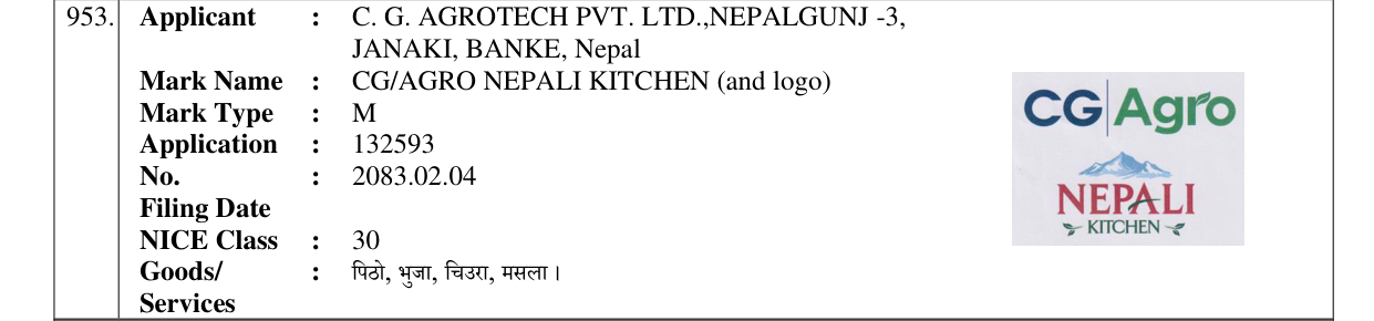 Original bulletin entry for CG/AGRO NEPALI KITCHEN (and logo)