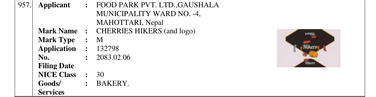 Original bulletin entry for CHERRIES HIKERS (and logo)