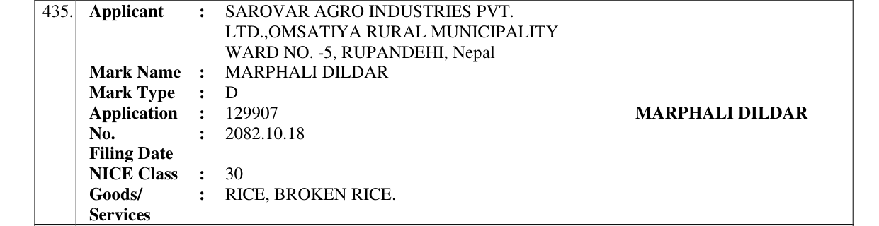 Original bulletin entry for MARPHALI DILDAR