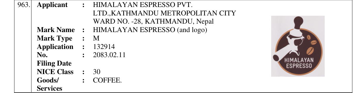 Original bulletin entry for HIMALAYAN ESPRESSO (and logo)